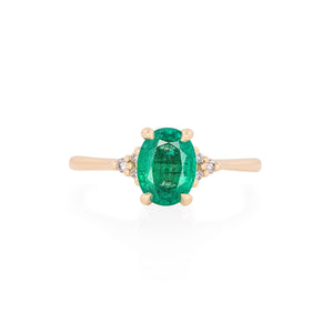 Dewlight 1ct Emerald Oval Engagement Ring - 14k Gold Polished Band
